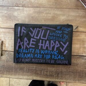 Balenciaga Cabas Graffiti Leather Clutch